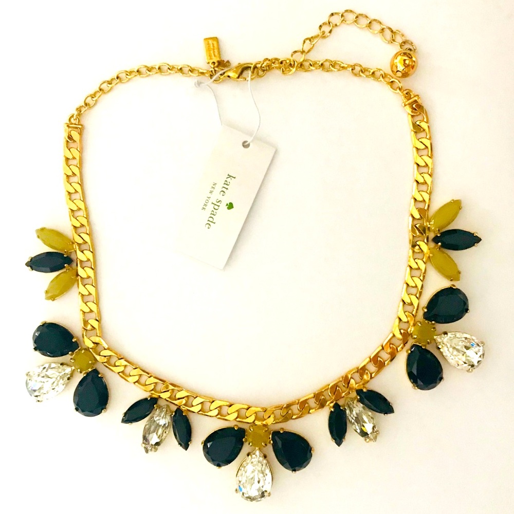 NWT KATE SPADE Gardens of Paris Black White Crystal Collar Statement Necklace